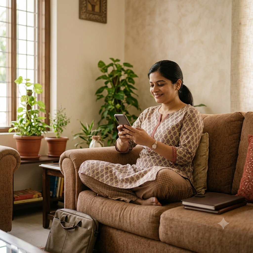 A relaxed, reassured parent at home