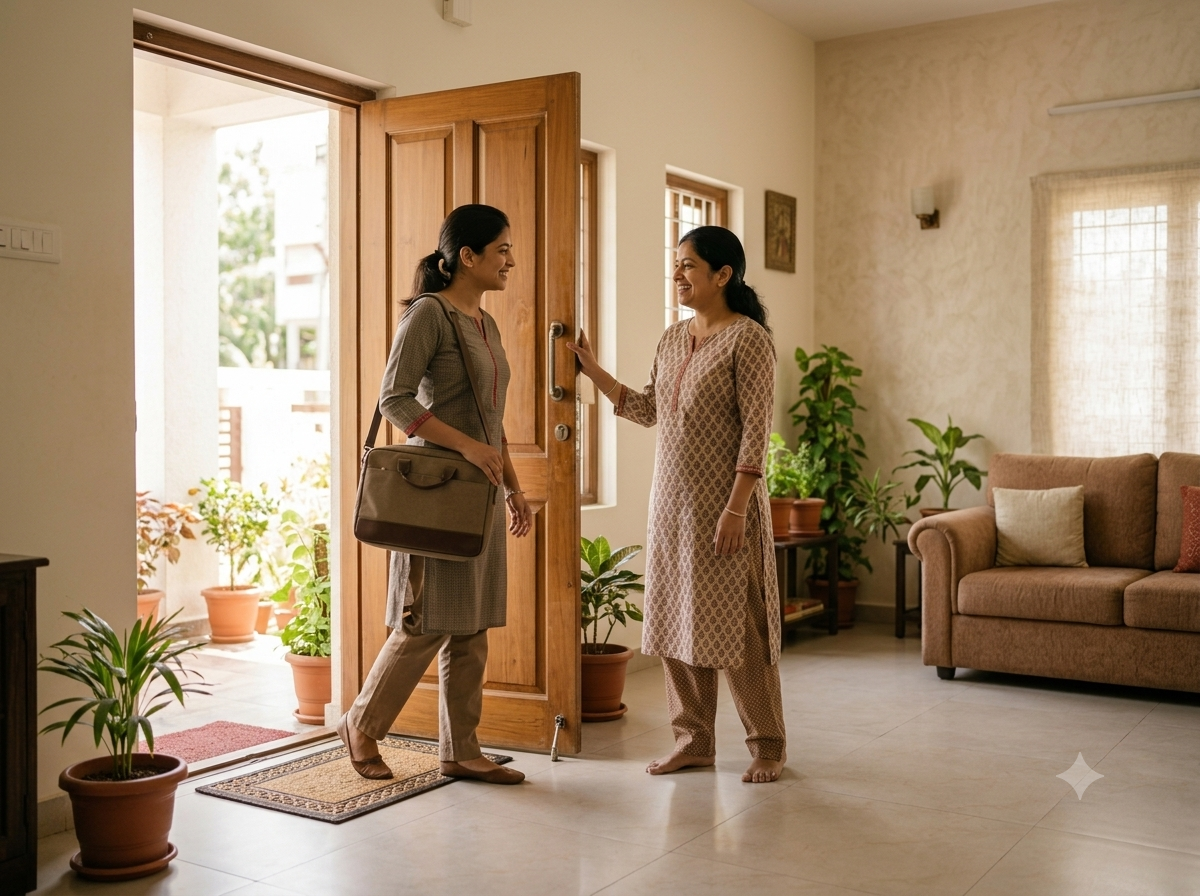 A parent welcoming a verified tutor into their home